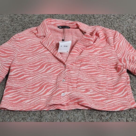 NwT Zara pink zebra crop top size L - Picture 2 of 3